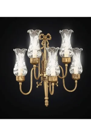 Applique classico in ottone e vetro flambeau a 5 luci BGA 3640/5 Popolare