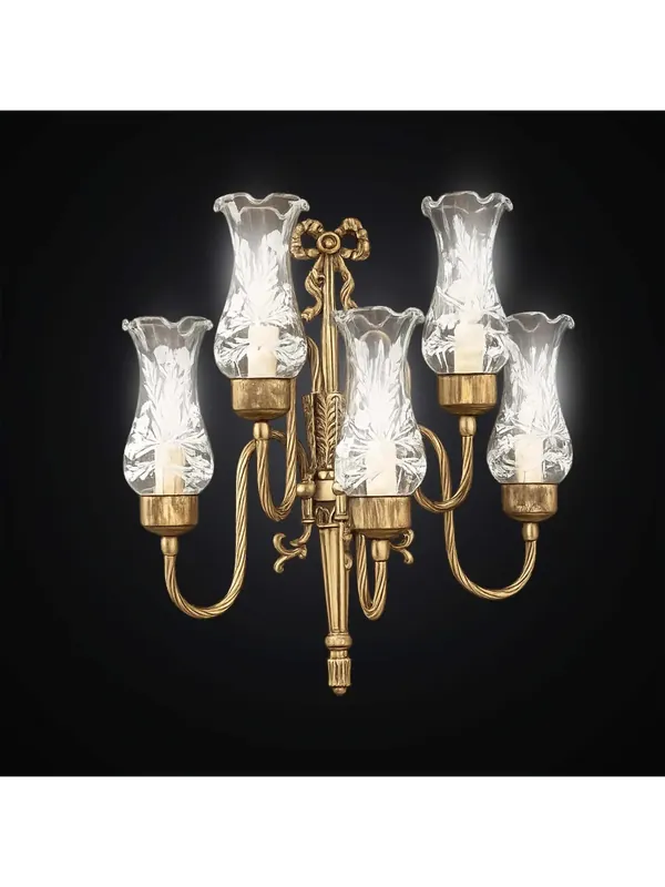 Applique classico in ottone e vetro flambeau a 5 luci BGA 3640/5 Popolare