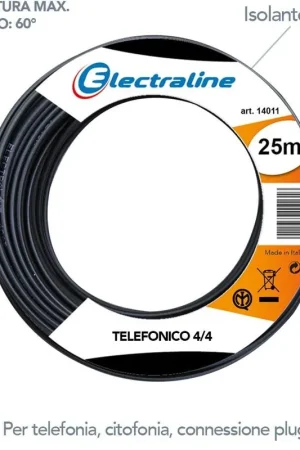 Cavo telefonico Electraline nero 4/4 - 14011 Reso Gratuito
