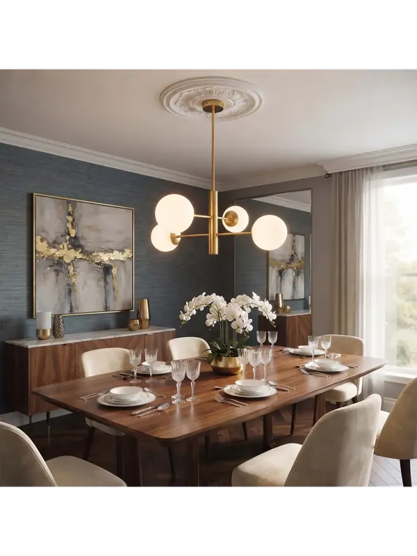 Lampadario moderno oro con sfere in vetro bianco a 4 luci BGA 3650-4 Promozione