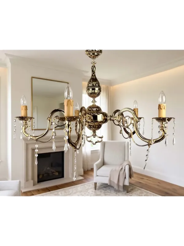 Novità Lampadario classico a 5 luci oro antico con cristalli Frc 4354/5