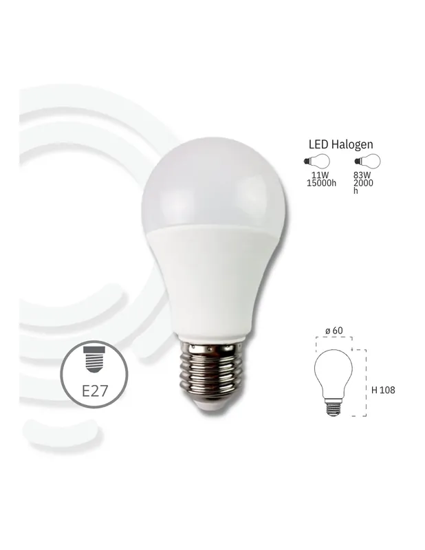 Lampadina led e27 11w 1050lm 6500k 60x108mm 150000h cri80 Prezzo Scontato