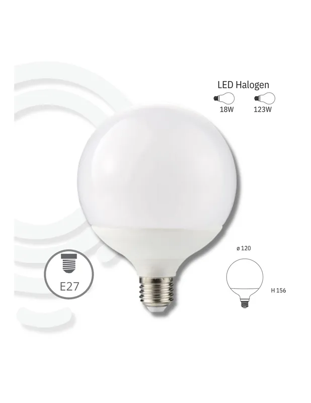 Lampadina led globo e27 18w 1850lm 6500k 120x156mm 15000h cri80 Prezzo Basso