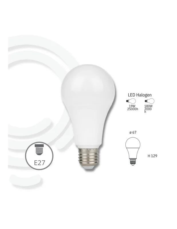 Lampadina led e27 19w 2618lm 67x129mm 25000h cri80 Spedizione Espresso