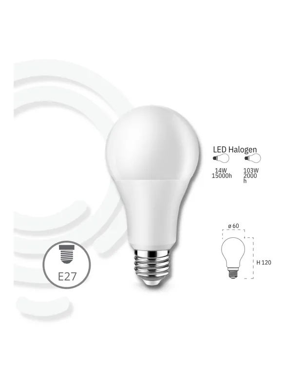 Lampadina led e27 14w 1550lm 6500k 60x120mm 150000h cri80 Reso Gratuito