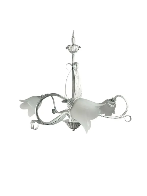 Direttamente Dal Produttore Lampadario in ferro battuto bianco e argento a 3 luci coll. Angy