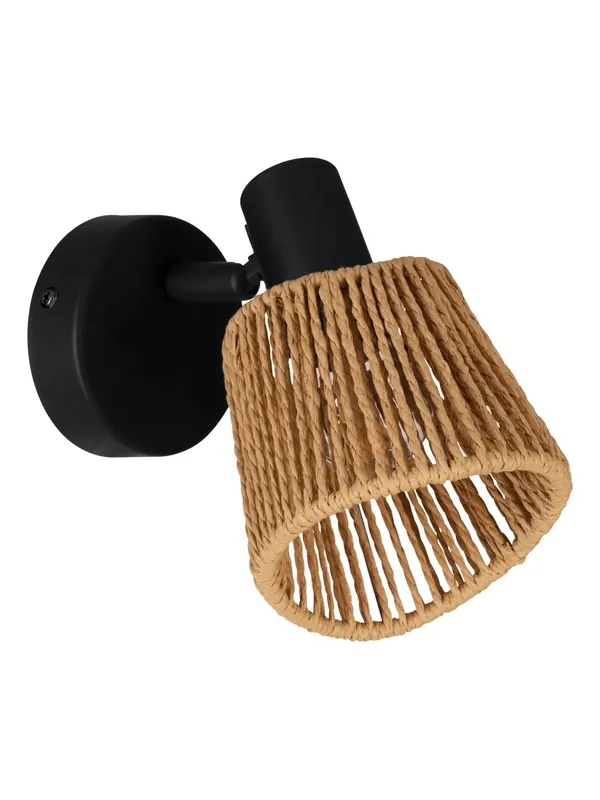 Applique rustico spot in metallo nero e carta a 1 luce GL1959 Prezzo Conveniente