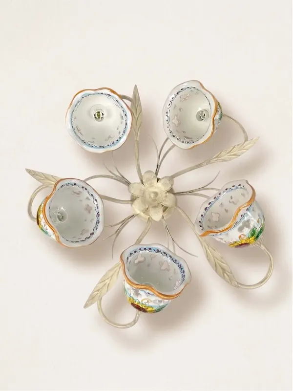 Plafoniera rustica in ceramica siciliana girasole 5 luci coll. Alma Spedizione Espresso