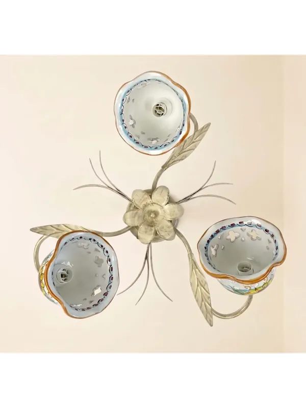 Non Perdere Plafoniera rustica in ceramica siciliana girasole 3 luci coll. Alma