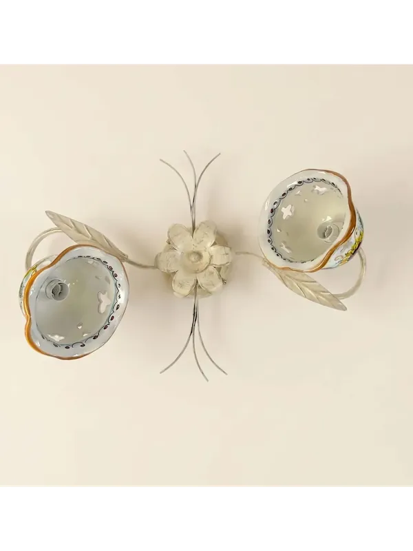 Prezzo Di Fabbrica Plafoniera rustica in ceramica siciliana girasole 2 luci coll. Alma