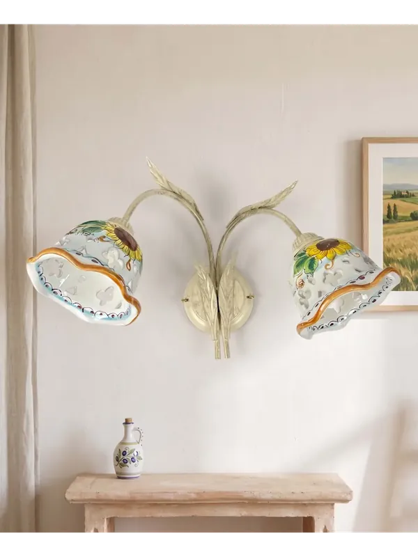 Offerta Speciale Applique rustico in ceramica siciliana girasole a 2 luci coll. Alma