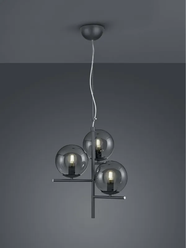 Nuova Collezione Lampadario moderno con vetri a sfera fumè a 3 luci TR741