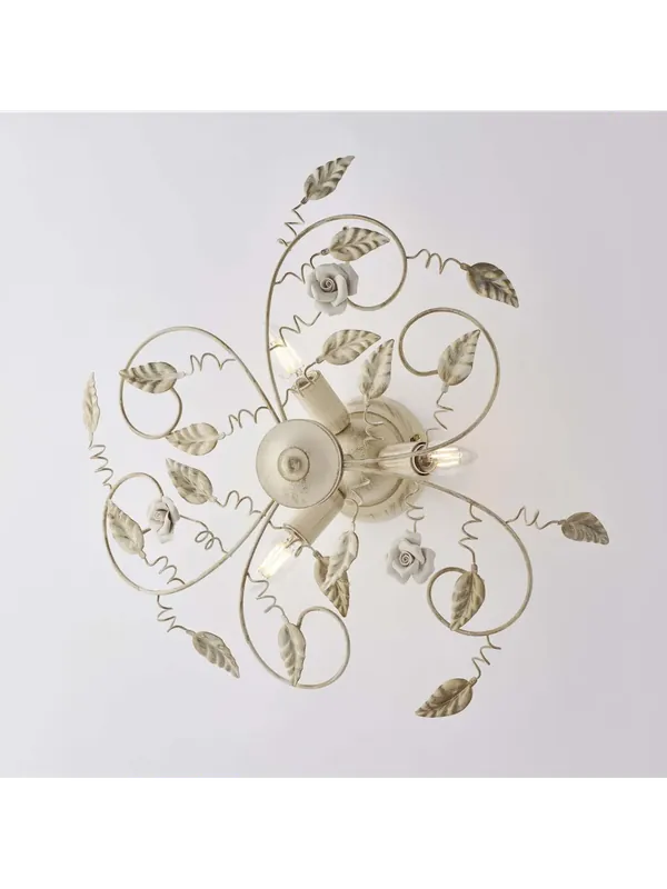 Consegna Rapida Plafoniera classica shabby in ferro battuto avorio con rose a 3 luci lgt 283