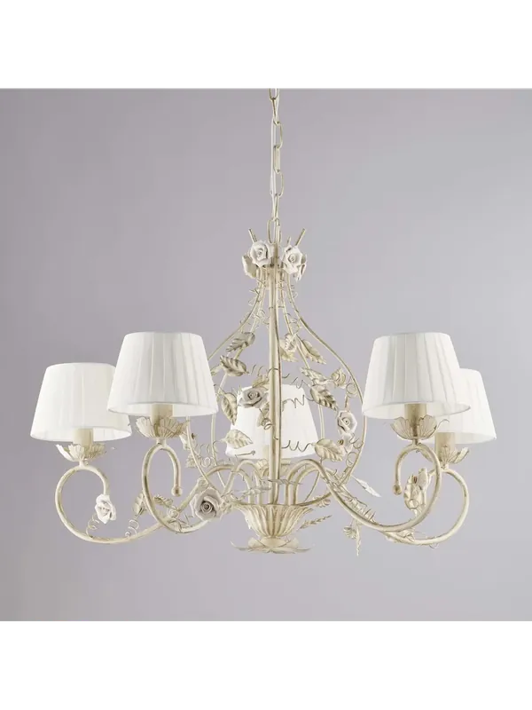 Lampadario classico shabby in ferro battuto avorio con rose a 5 luci lgt 281 Ultimissimo Modello