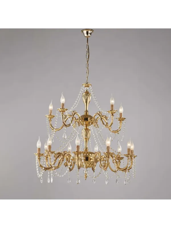 Più Venduto Lampadario classico ottone e cristallo a 15 luci luxury design swarovsky lgt 263