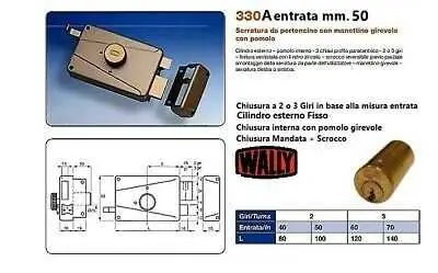 Offerta Limitata WALLY 330A SERRATURA PORTONCINO POMOLO DX ENTRATA 50