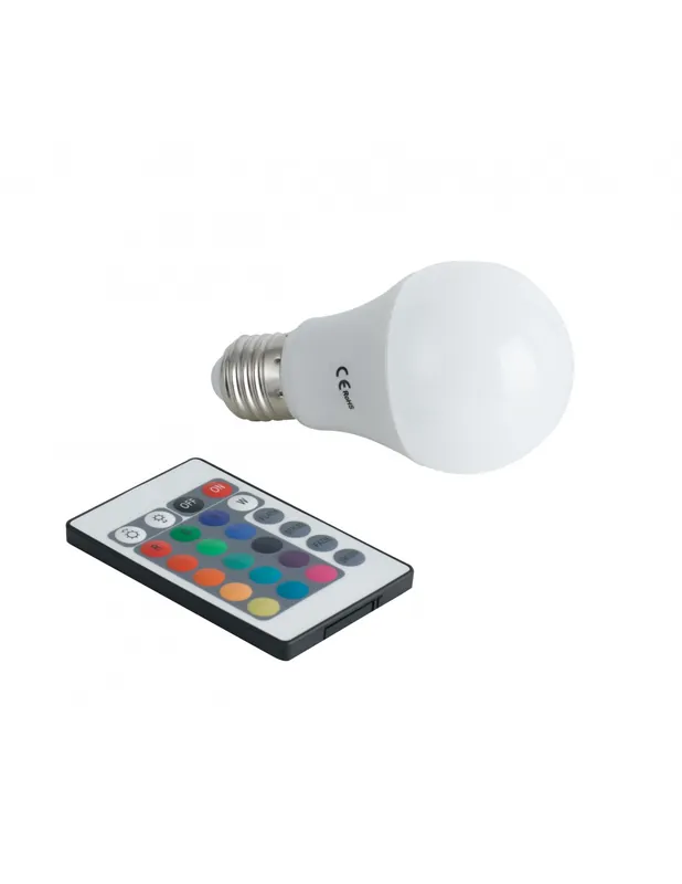 Lampada led con telecomando e27 10w 935lm rgbw 60x125mm 15000h CRI80 Professionale