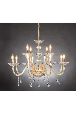 Quantità Limitata Lampadario classico in cristallo oro a 12 luci design swarovsky coll. zeus