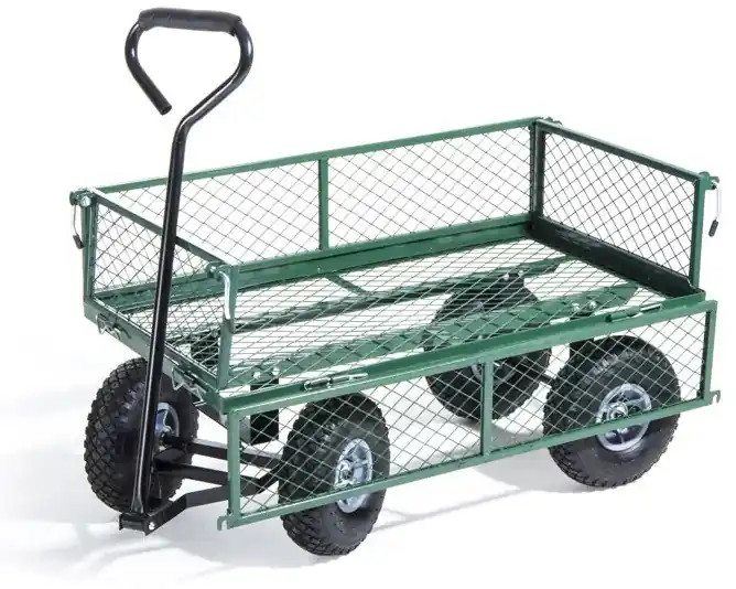 Carrello multiuso da giardino a 4 ruote con timone e sponde in acciaio portata max 150 kg Offerta Speciale
