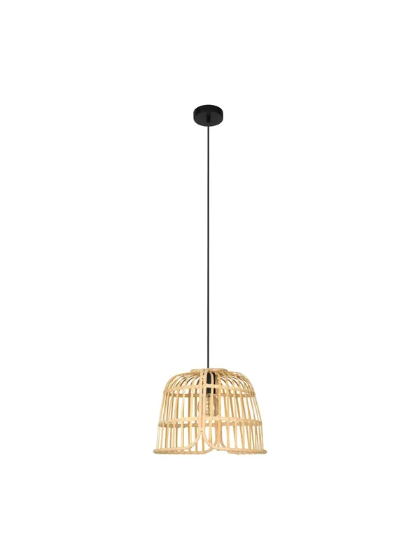 Lampadario rustico in metallo nero e legno a 1 luce GL1916 Super Prezzo