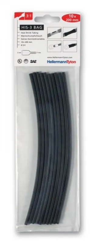 Ordina Subito HELLERMANN TYTON GUAINA TERMORESTRINGENTE NERA FINO A 3 1 IN SACCHETTI 308-30310