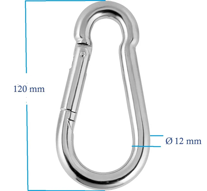 Moschettone pompiere in acciaio INOX Aisi-316 con chiusura automatica 120 mm per corde, funi, catene e cavi metallici Economico