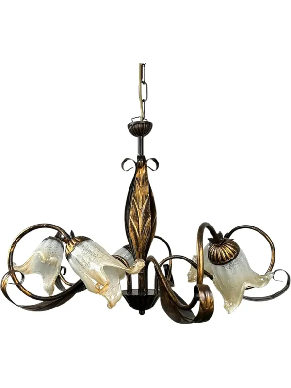 Lampadario classico in ferro battuto e vetro murano 5 luci coll. Scott Scelto Dai Clienti