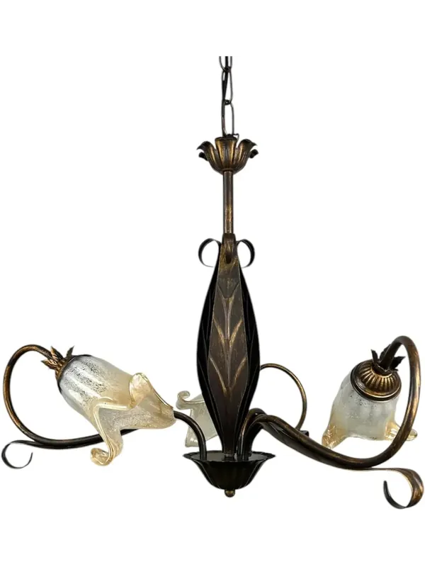Prezzo Basso Lampadario classico in ferro battuto e vetro murano 3 luci coll. Scott