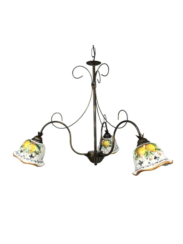 Lampadario classico rustico in ceramica siciliana 3 luci coll. Limoni Pagamento Sicuro