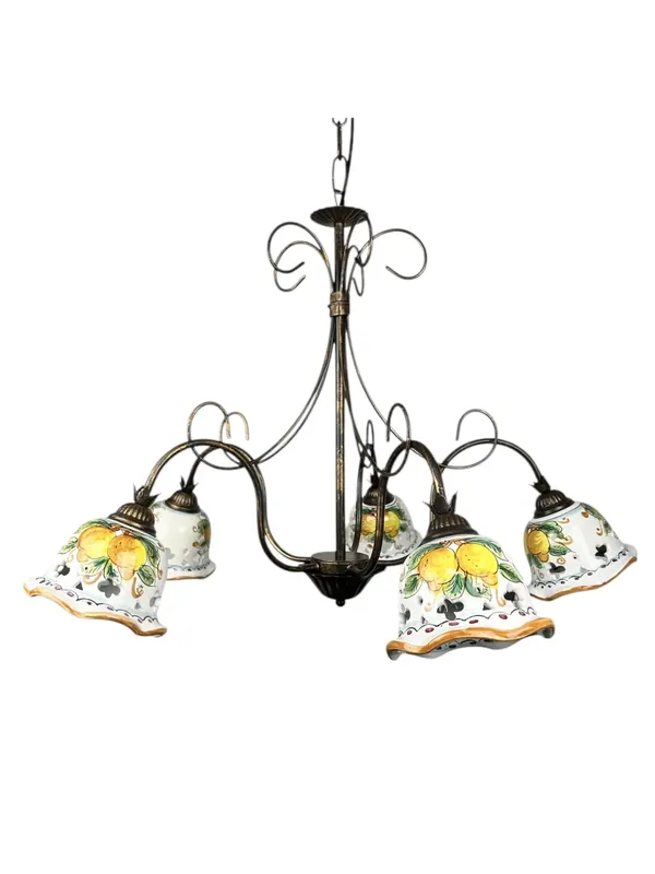 Sconto Lampadario classico rustico in ceramica siciliana 5 luci coll. Limoni