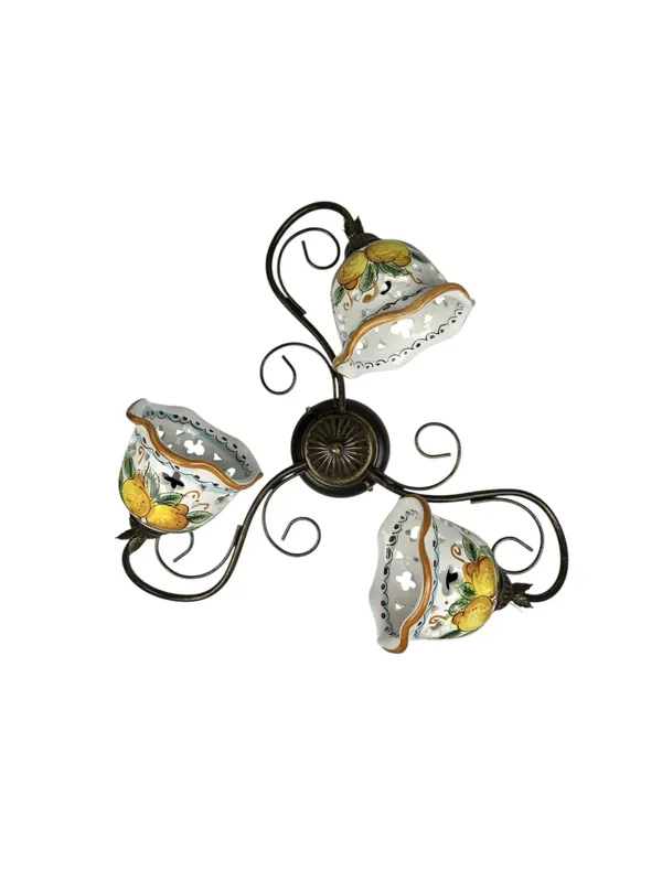 Prezzo Ridotto Plafoniera classica rustica in ceramica siciliana 3 luci coll. Limoni