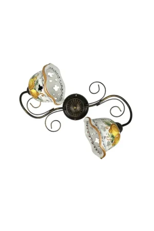 A Buon Prezzo Plafoniera classica rustica in ceramica siciliana 2 luci coll. Limoni