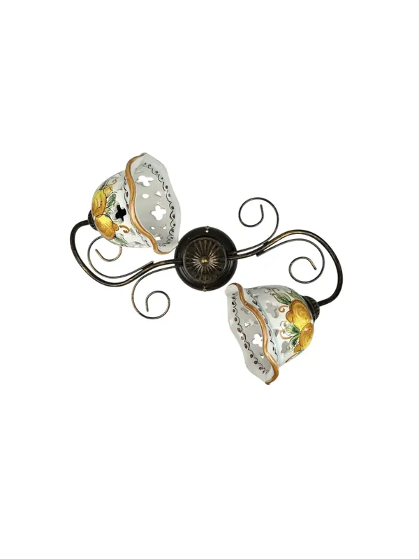 A Buon Prezzo Plafoniera classica rustica in ceramica siciliana 2 luci coll. Limoni