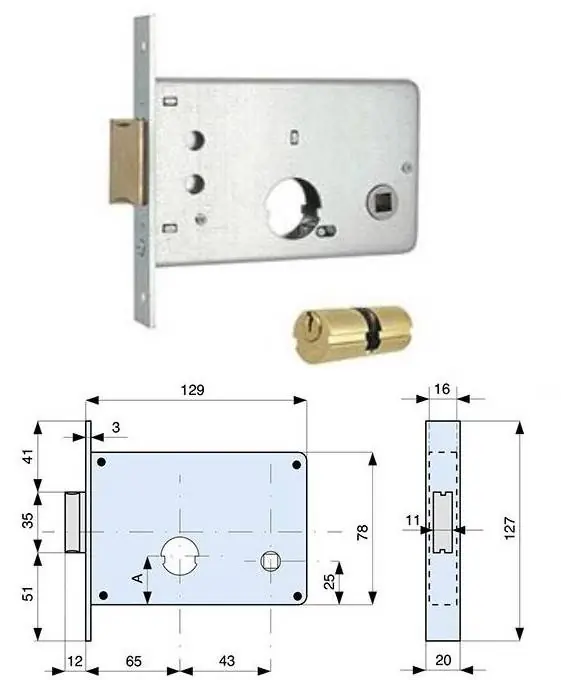 MG 313550 serratura infilare per fasce 1 mandata cilindro tondo Ø 26mm, Entrata 55mm laterale scrocco con mandata Offerta