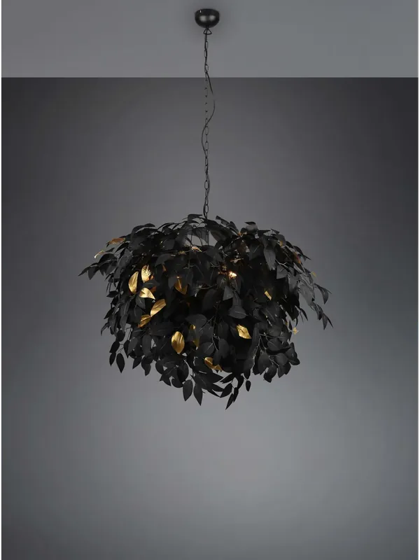 Lampadario a sospensione con foglie finte nere e oro a 4 luci TR670 Consegna Rapida