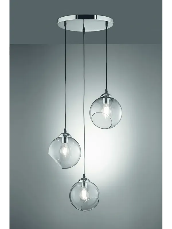 Lampadario moderno cromato con vetri fumè a 3 luci TR660 Ultimissimo Modello
