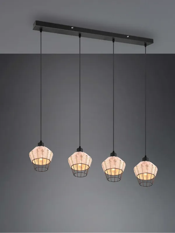 Lampadario a sospensione rustico design rattan a 4 luci TR646 Prezzo Conveniente