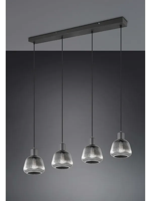 Occasione Imperdibile Lampadario a sospensione moderno nero con vetro fumè a 4 luci TR579