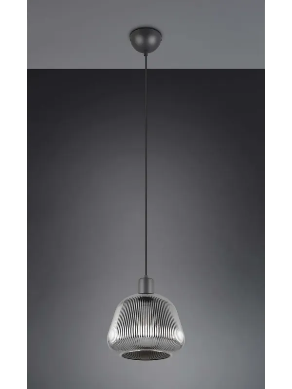 Spedizione Espresso Lampadario a sospensione moderno nero con vetro fumè a 1 luce TR577