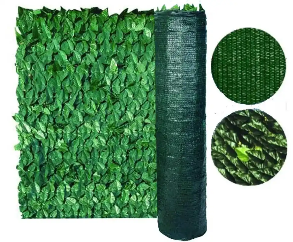 Spedito Oggi Siepe sempreverde decorativa finta artificiale con rete ombreggiante foglia LAURO sintetica mt 3x1,5
