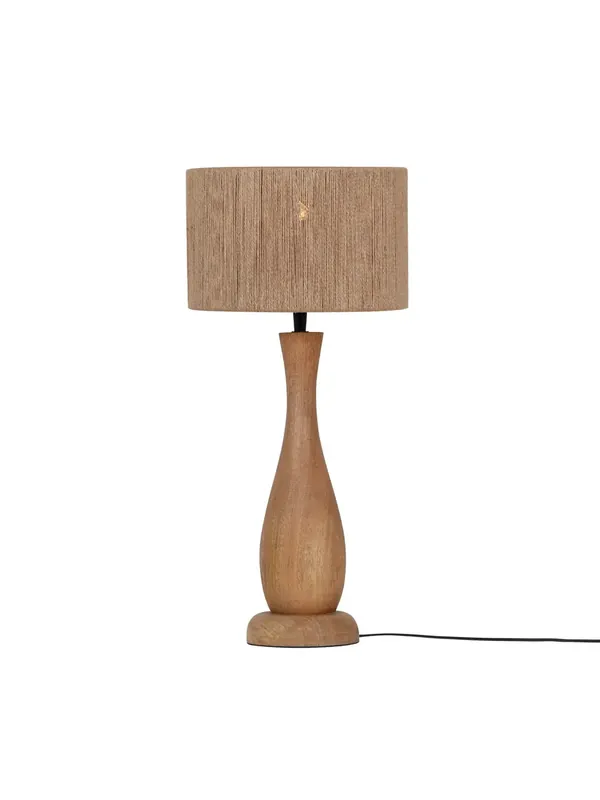 Lampada da tavolo rustica in legno naturale juta a 1 luce TR501 Offerta