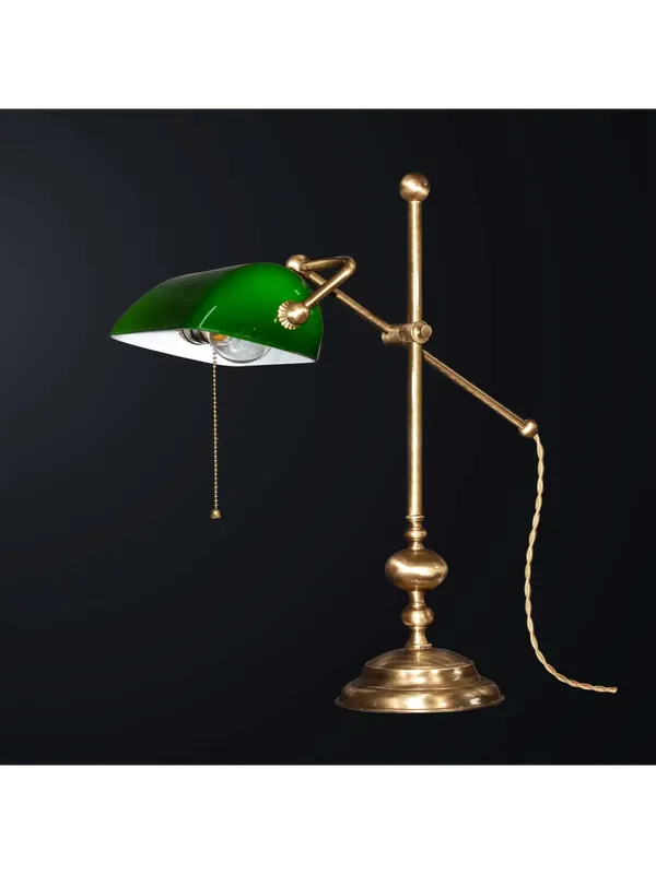 Spedizione Espresso Lampada da tavolo classica in ottone e vetro verde a 1 luce BGA 3608