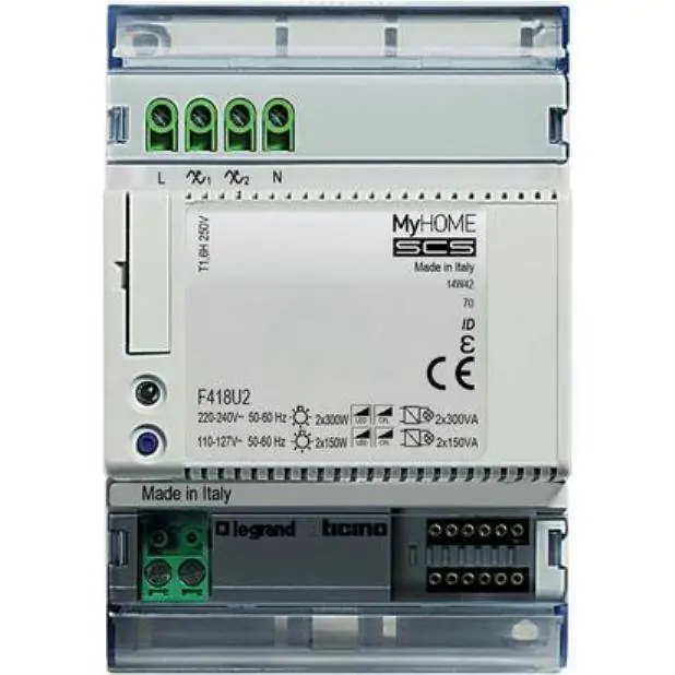 Nuova Collezione BTICINO MYHOME DIMMER UNIVERSALE 2 USCITE BUS F418U2