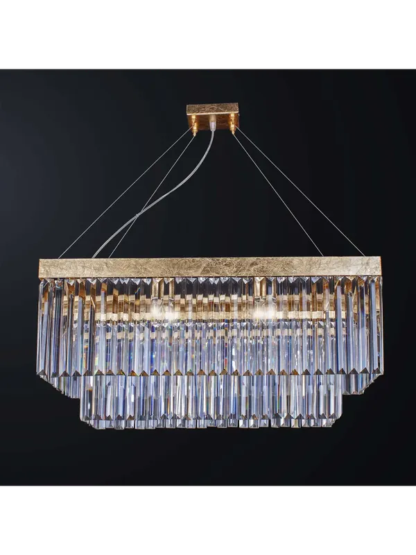 Lampadario classico rettangolare in foglia oro e cristallo a 6 luci BGA 3576 Pagamento Sicuro