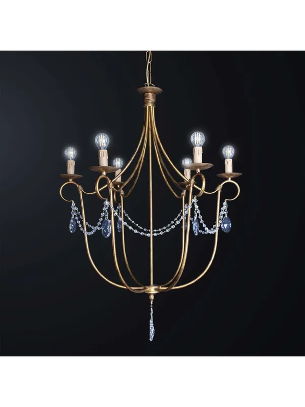 Lampadario classico in ferro battuto oro e cristallo a 6 luci BGA 3554-6 Spedito Oggi