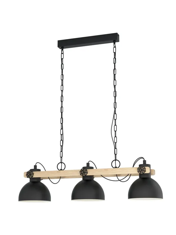 Prezzo Ridotto Lampadario moderno vintage in legno e metallo nero 3 luci GL1806