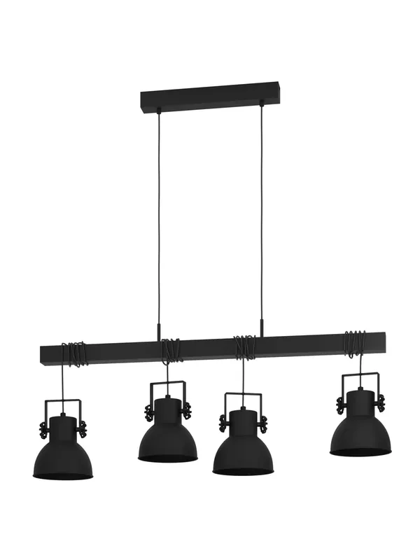 Lampadario faretti moderno in legno e metallo nero a 4 luci GL1801 Occasione Imperdibile