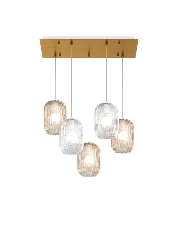 Subito Disponibile Lampadario a sospensione moderno oro con vetri a 5 luci tpl 0970