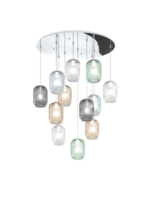 Non Perdere Lampadario a sospensione moderno cromato con vetri multicolor a 12 luci tpl 0968