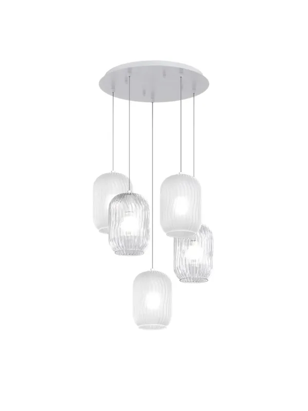 Lampadario a sospensione moderno bianco con vetri a 5 luci tpl 0965 Offerta Limitata
